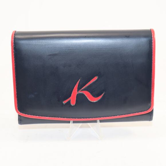 Kitamura Japan Leather Bifold Wallet Navy w/ Red Trim – Coin Zip & Card Slots - Picture 1 of 6